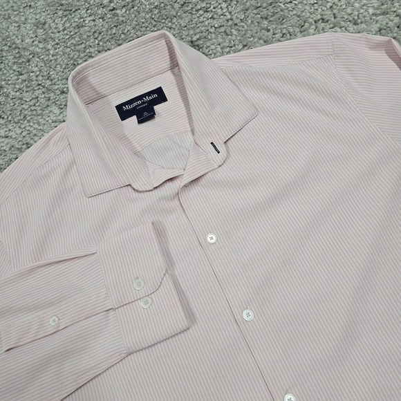 Mizzen Main Shirt Men XL Pink White Button Trim Fit Performance Office READ - Picture 1 of 12